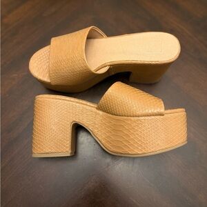 Tan Platform Slide Sandals